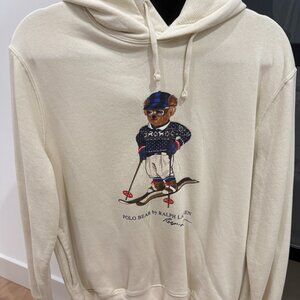 POLO RALPH LAUREN BEAR Ski Mens Hoodie Sweatshirt Beige Size M